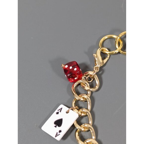 Lucky Ace Card Dice Charm Bracelet Poker Gold Tone 7 in - Picture 5 of 7